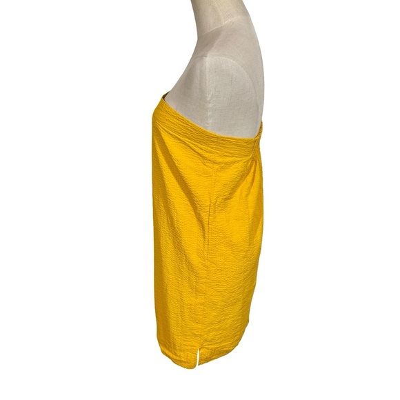 Cuyana Seersucker Twisted Shoulder A-Line Asymmetric Dress in Daffodil - Picture 6 of 9